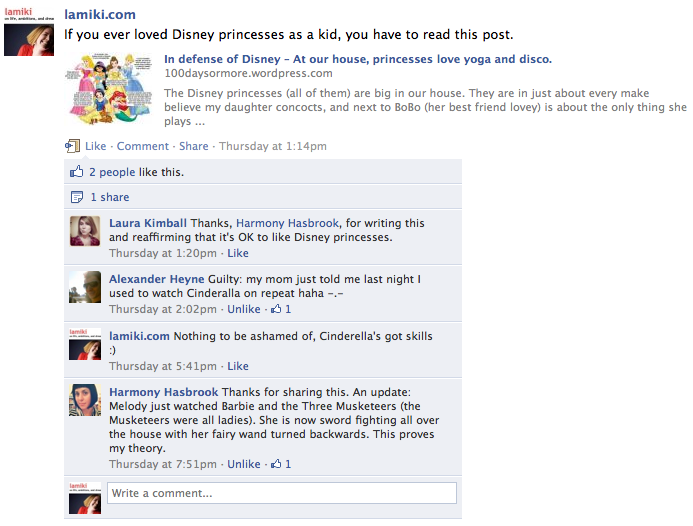 Discussion about Disney Princesses on lamiki Facebook