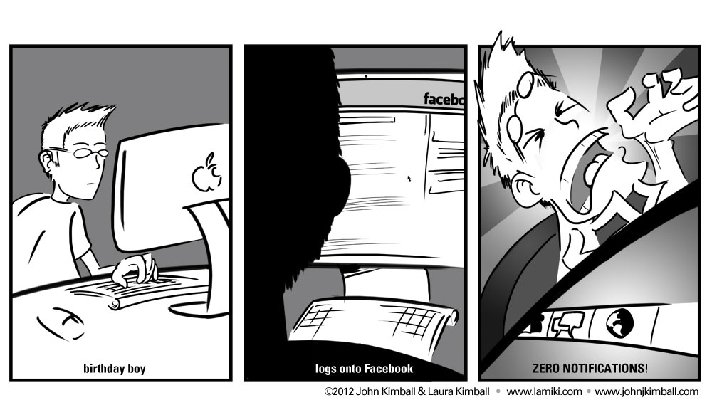 Social Media Nightmare Comic illustrated by John Kimball and written by Laura Kimball "lamiki"