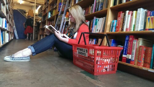 lamiki Caught Reading at Powell's City of Books in Portland Oregon