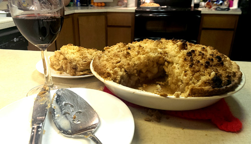 homemade apple pie and a glass of red wine