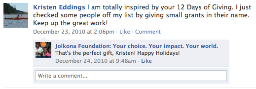 12 Days of Giving-donor testimonial on Facebook